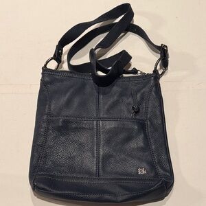 The Sak Dark Blue Leather Messenger Bag